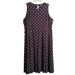 Lauren Ralph Lauren Dress Brown White Polk-a-dots Sleeveless Size 18W